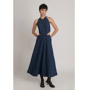 Sabina Musayev Eti Midi Maxi Dress Cut Out Halter Denim Summer Sundress Tie Back